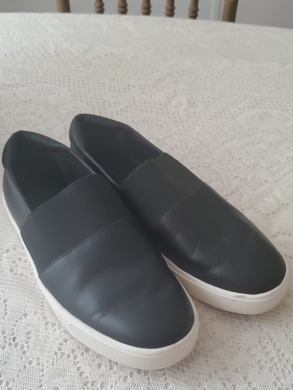 Vince Black Slip-On Flats with White Sole